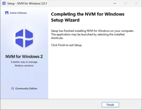 NVM for Windows 설치 완료 화면