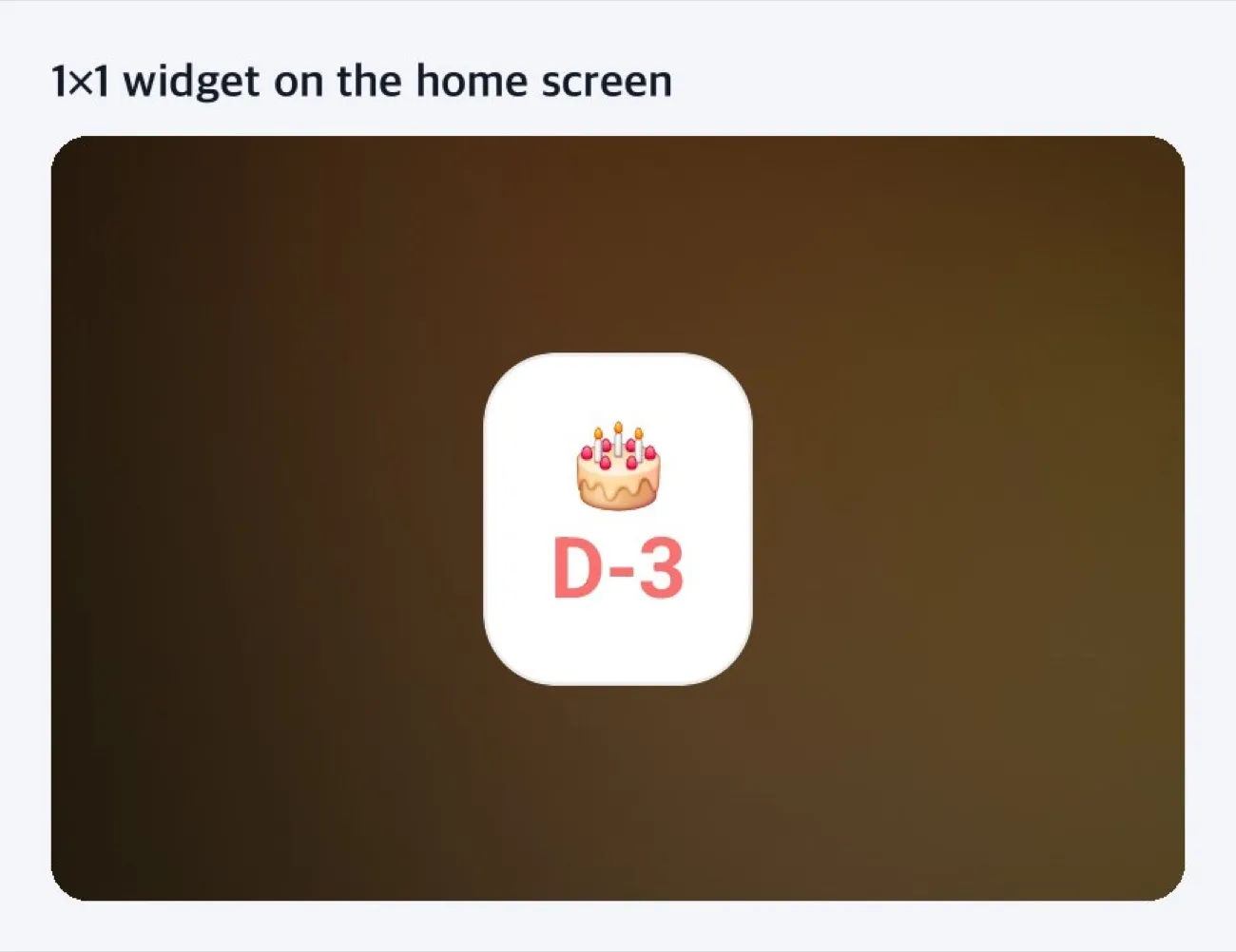 A 1×1 widget placed on an Android home screen