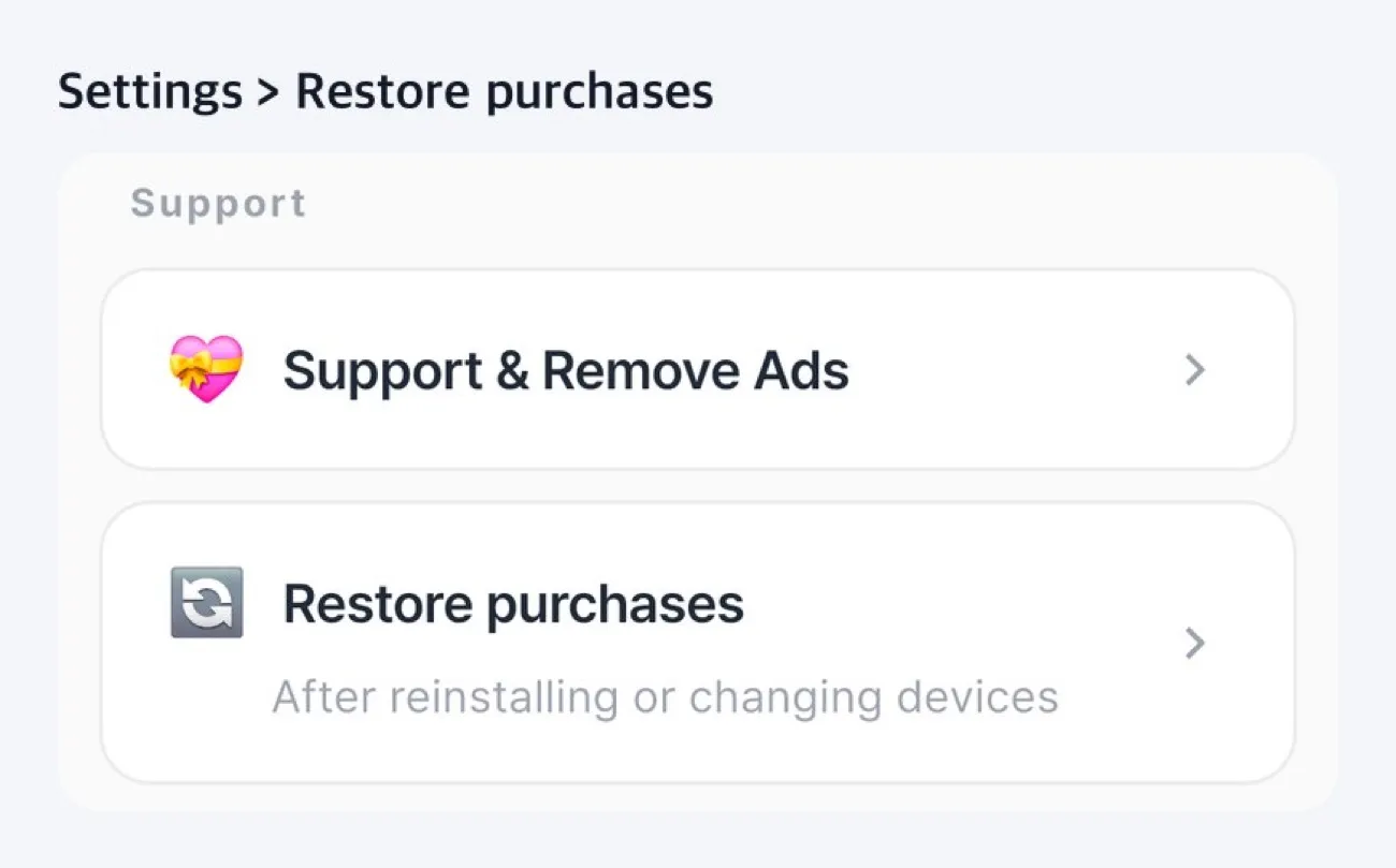 The Restore purchases item in Settings